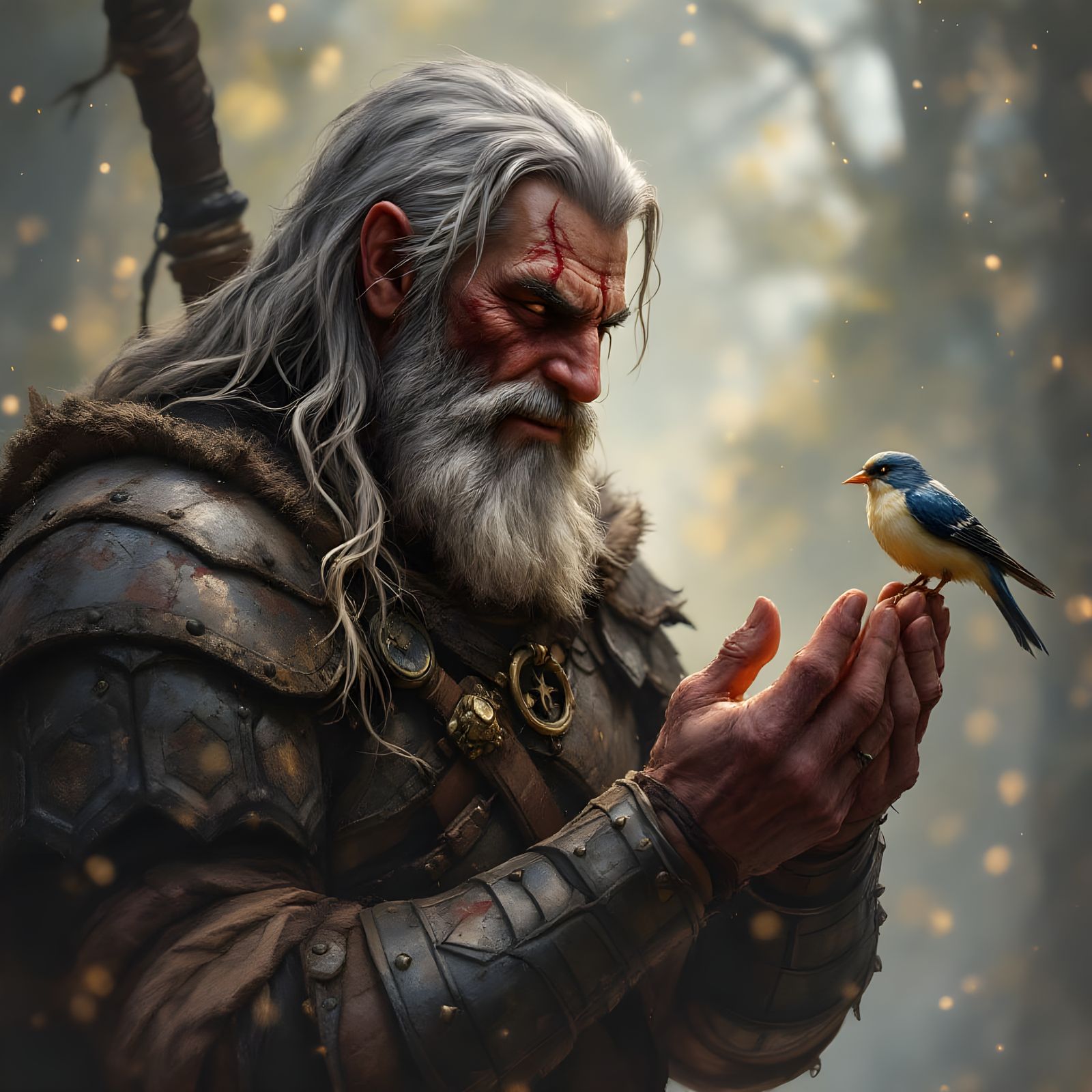 Gentle Warrior with Bird in Paradise