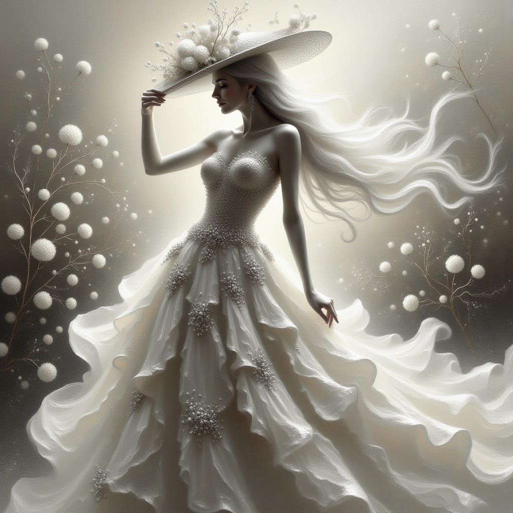 Elegant Woman in Gown: Impressionist Impasto Art