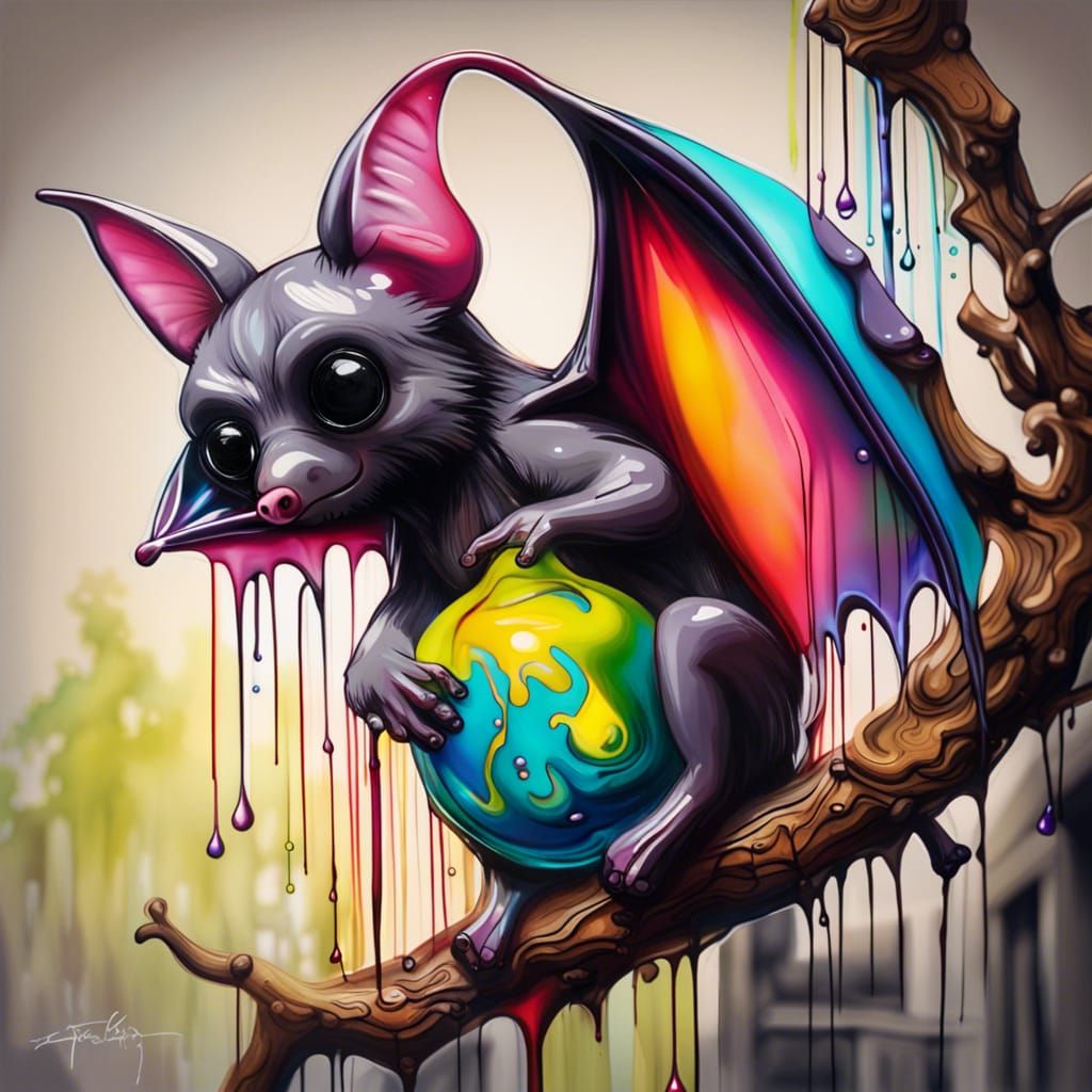 Blown Glass Fruit Bat Graffiti Art