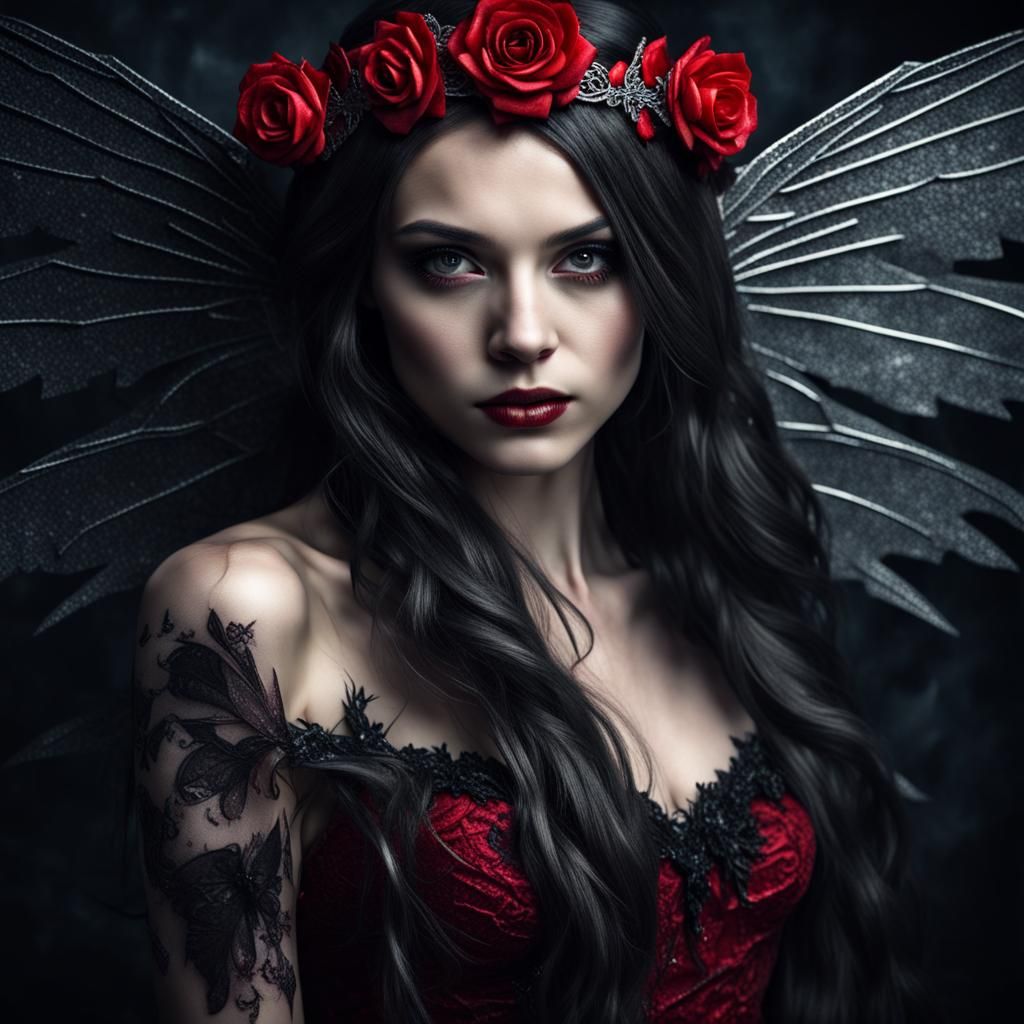 Beautiful Vampire Girl in Red and Black Dress