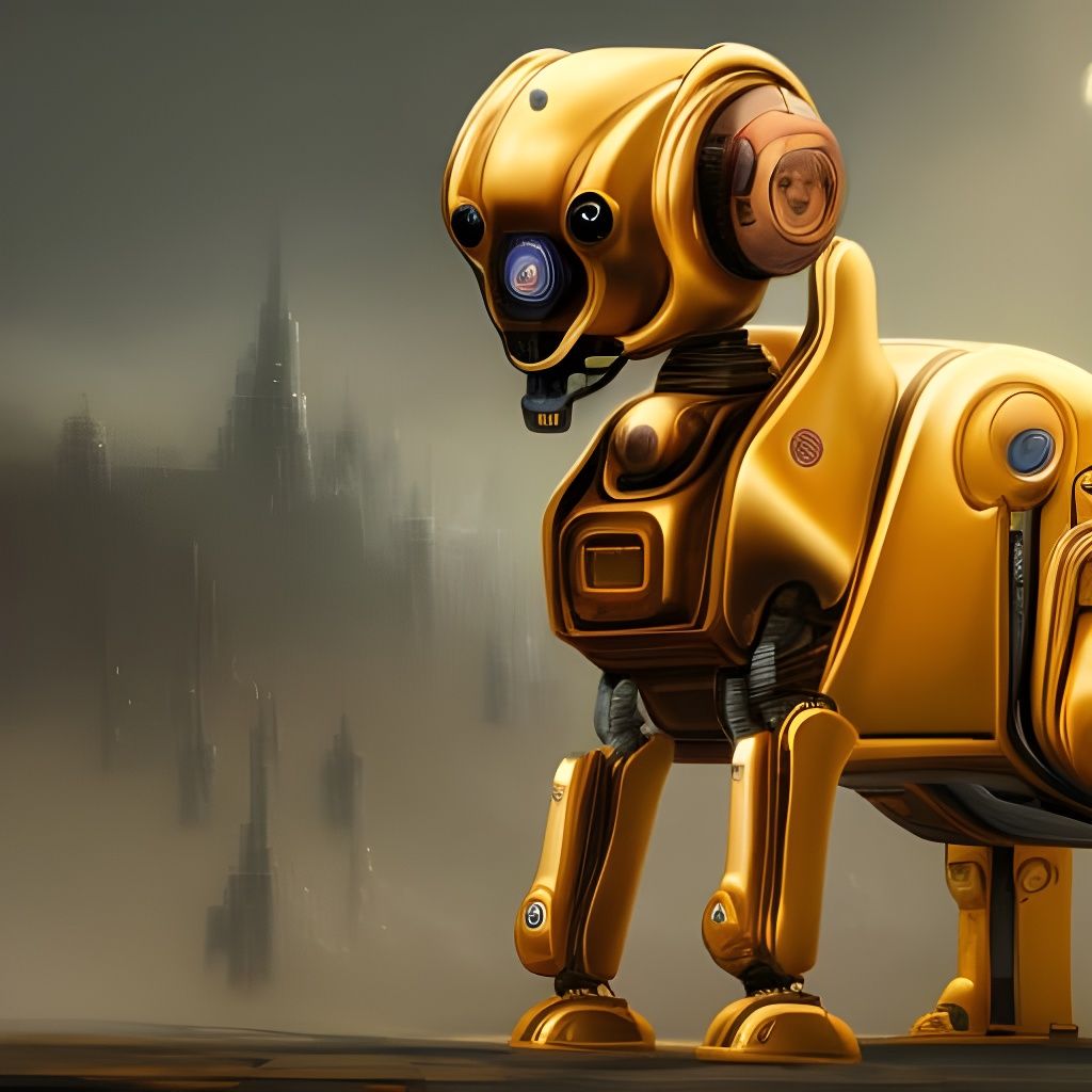 Mechanical Robot Dog Portrait in Detailed Matte Painting