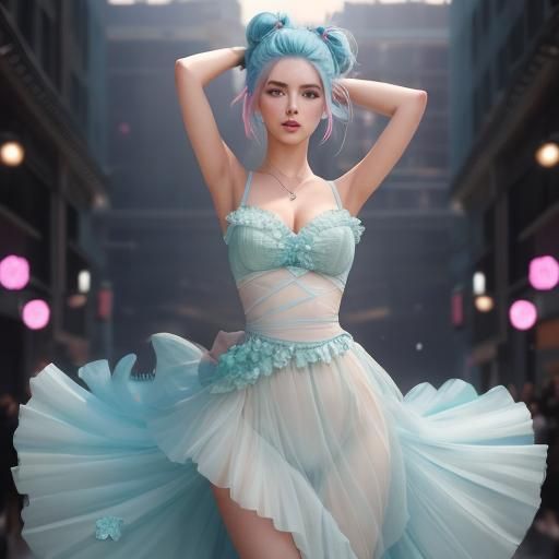 Fashion Model with Pastel Hair in Hyperrealistic Digital Art