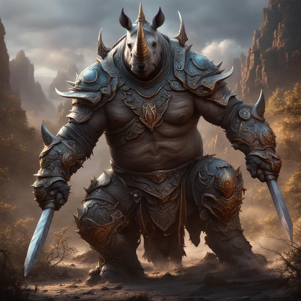 Rhino Warrior in Detailed Matte Painting