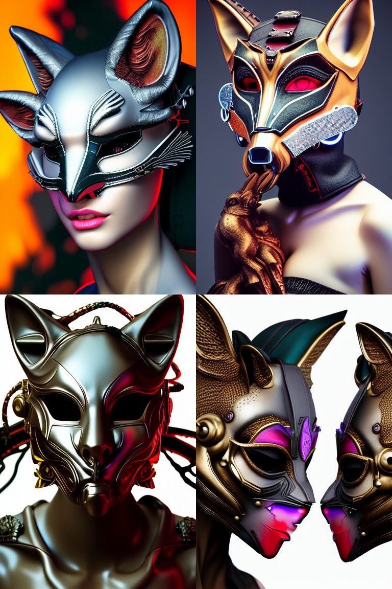 Cyberpunk Face with Fox Mask in Floral Detail