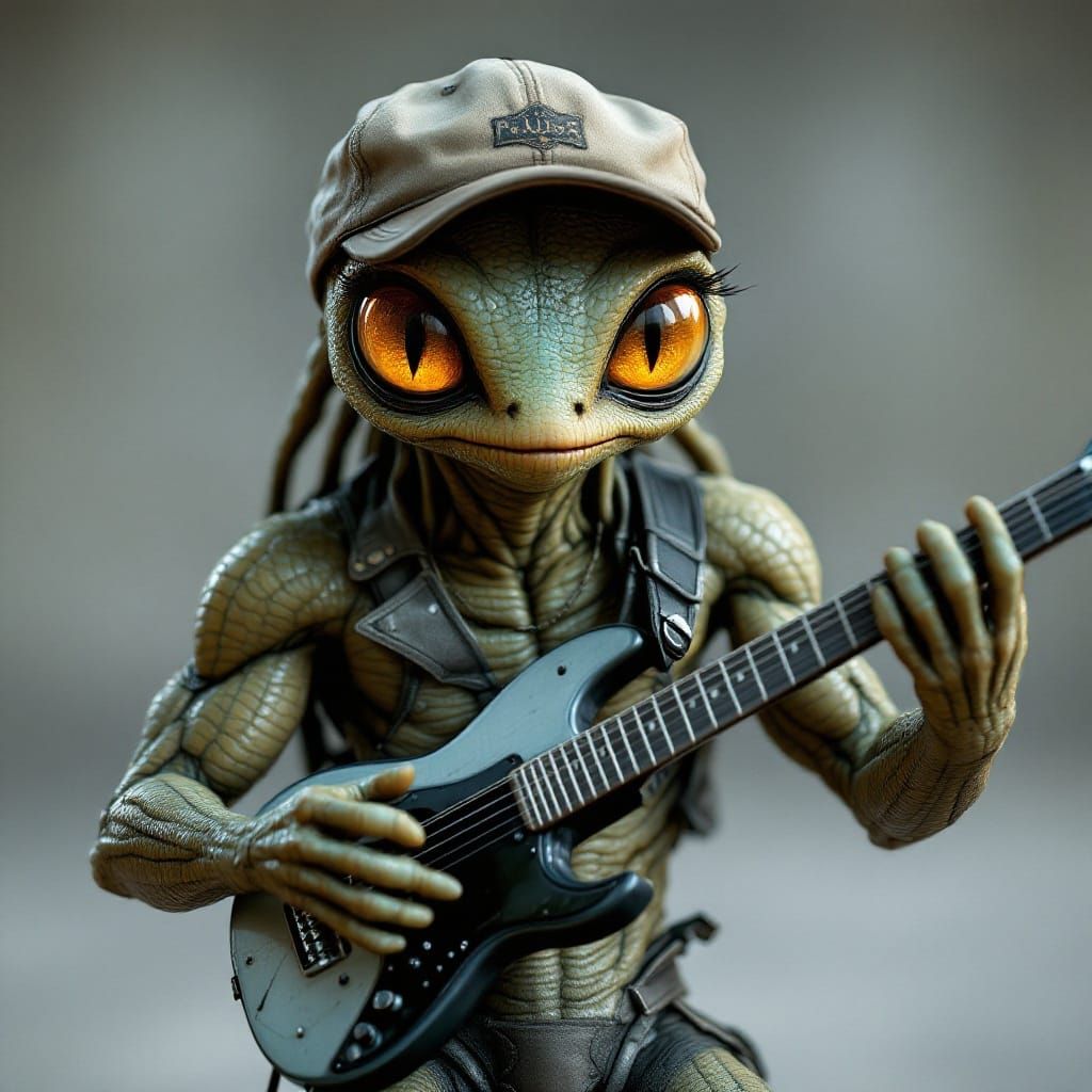Sci-Fi Monster Plays Guitar in 3D Render