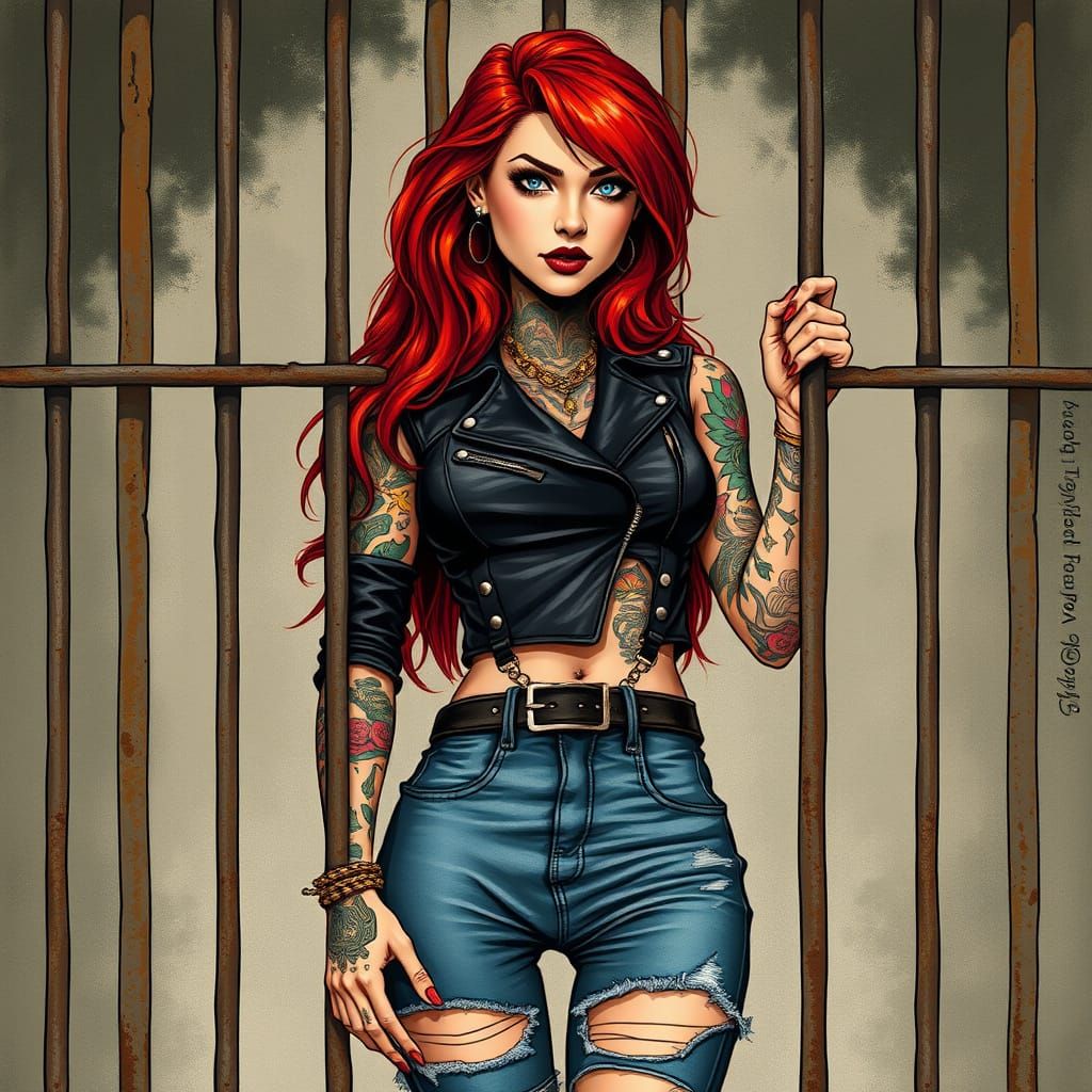 Rebellious Goddess Behind Prison Bars in Dark Fantasy Art