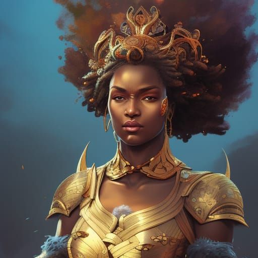 Hyperdetailed Portrait of an Afro Warrior Queen