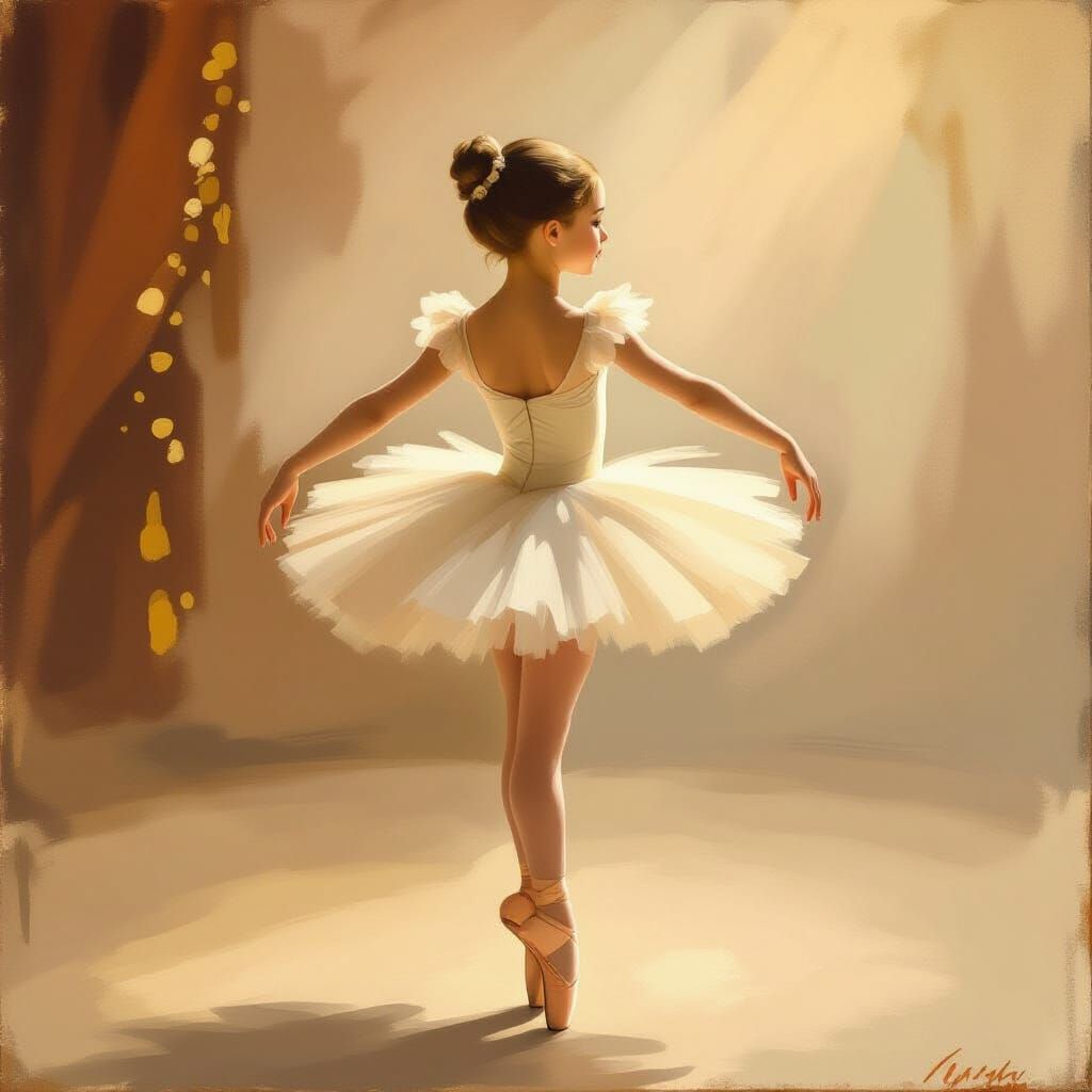 Young Ballerina En Pointe in Classical Oil Painting Style