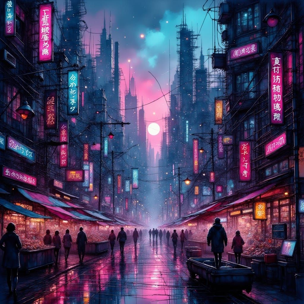 Futuristic Dystopian Metropolis in Digital Art Style
