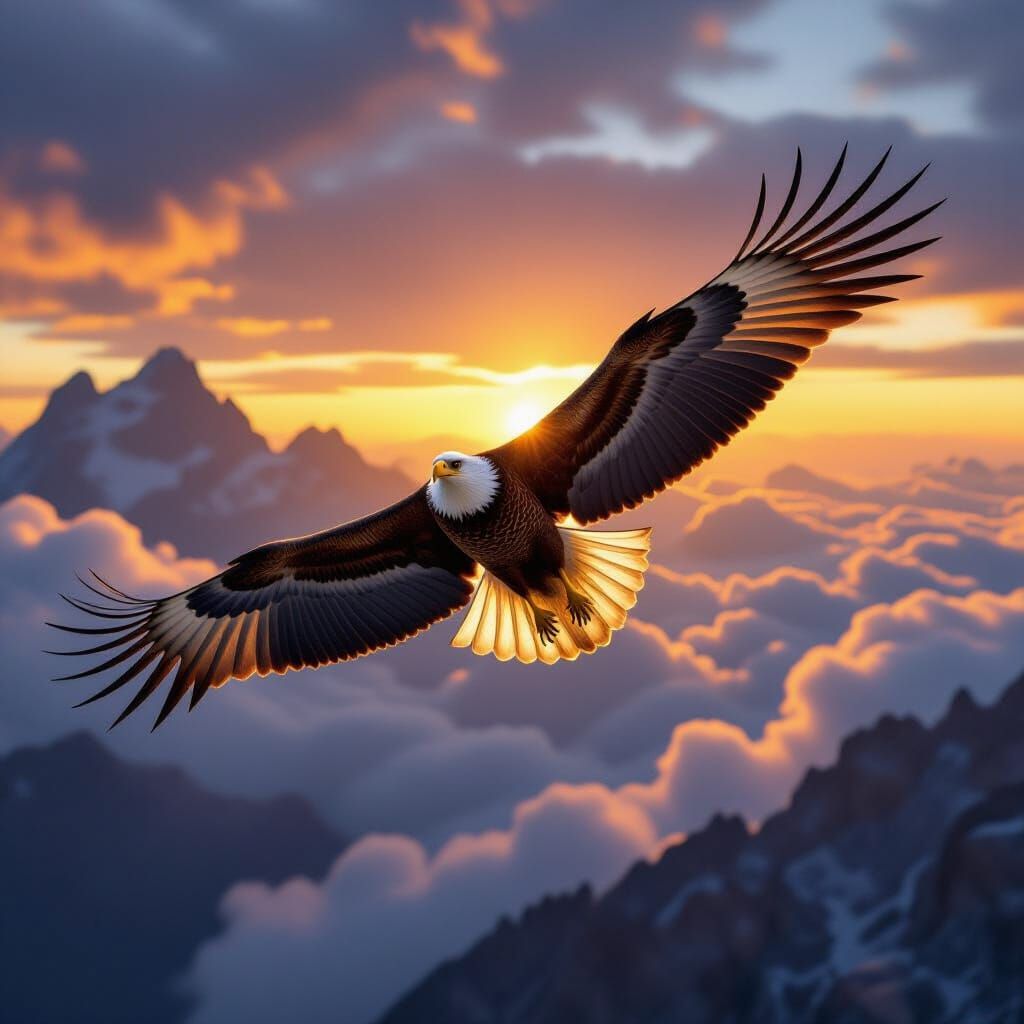 Golden Eagle Soaring Above Mountain Peaks