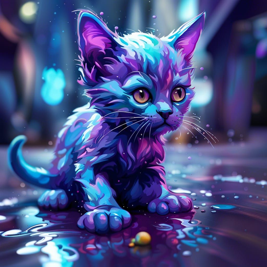Playful Kitten in Graffiti Splash Art Style