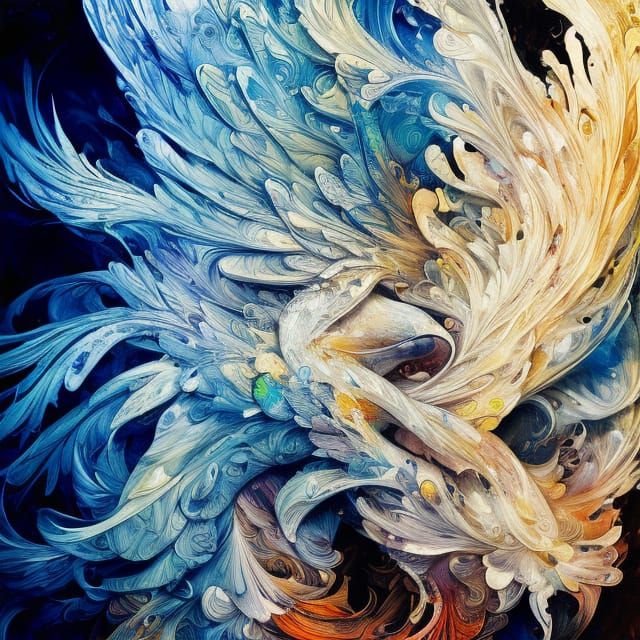 Dove Portrait in Gouache with Marbling Effects