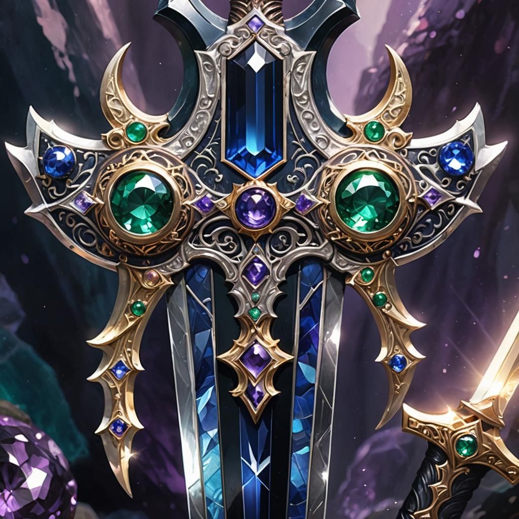 Obsidian Sword with Sapphire: Fantasy Concept Art