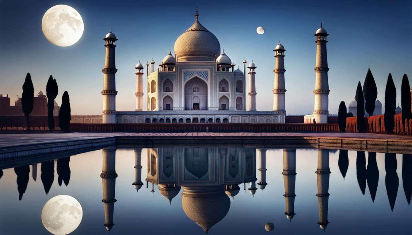 Mughal Empress Emerges at Taj Mahal, Detailed Matte Painting