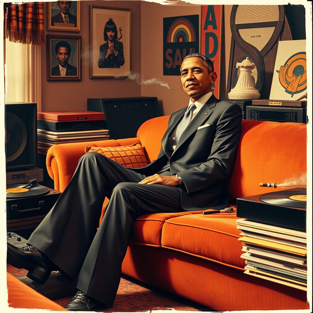 Vintage Obama Smokes Joint in Retro-Futuristic 1970s Setting