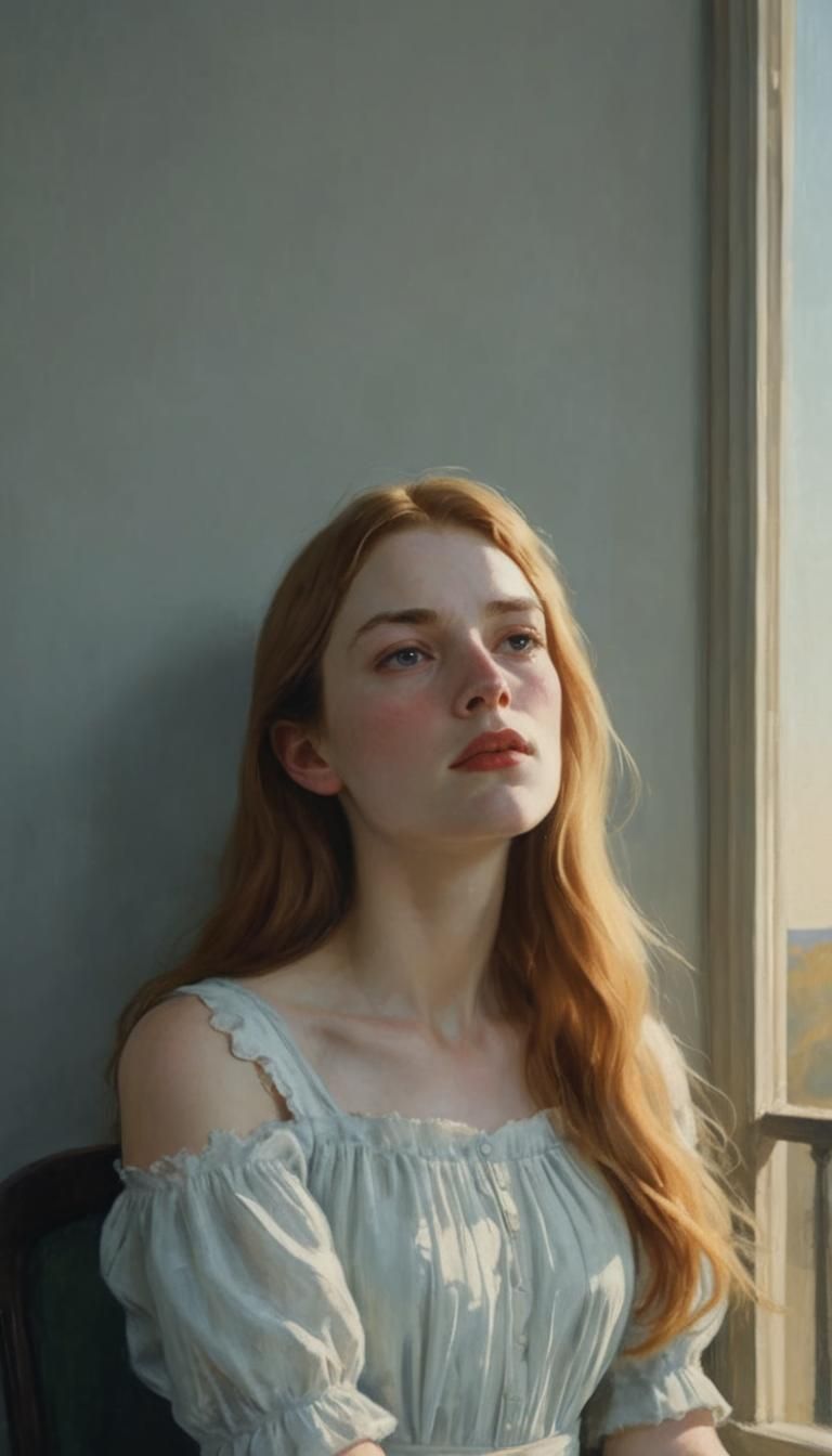 Woman in French Dress Inspired by Edward Hopper