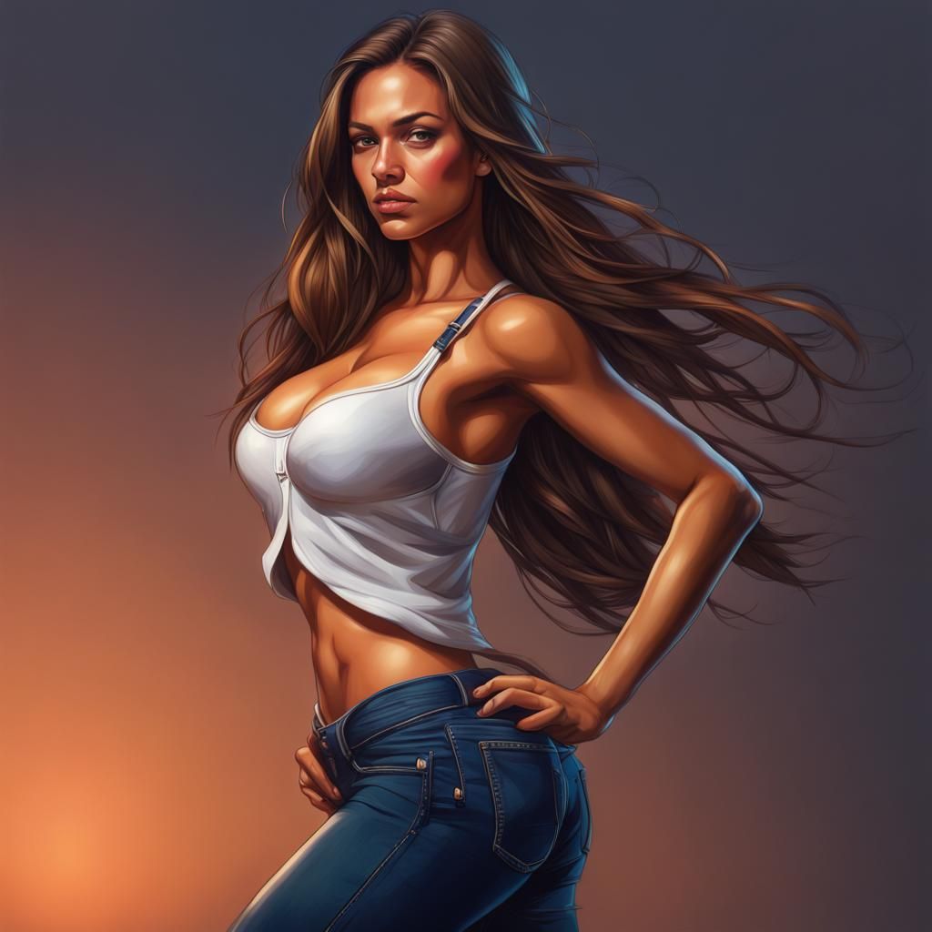 Hyperrealistic Portrait of Young Woman with Brown Hair