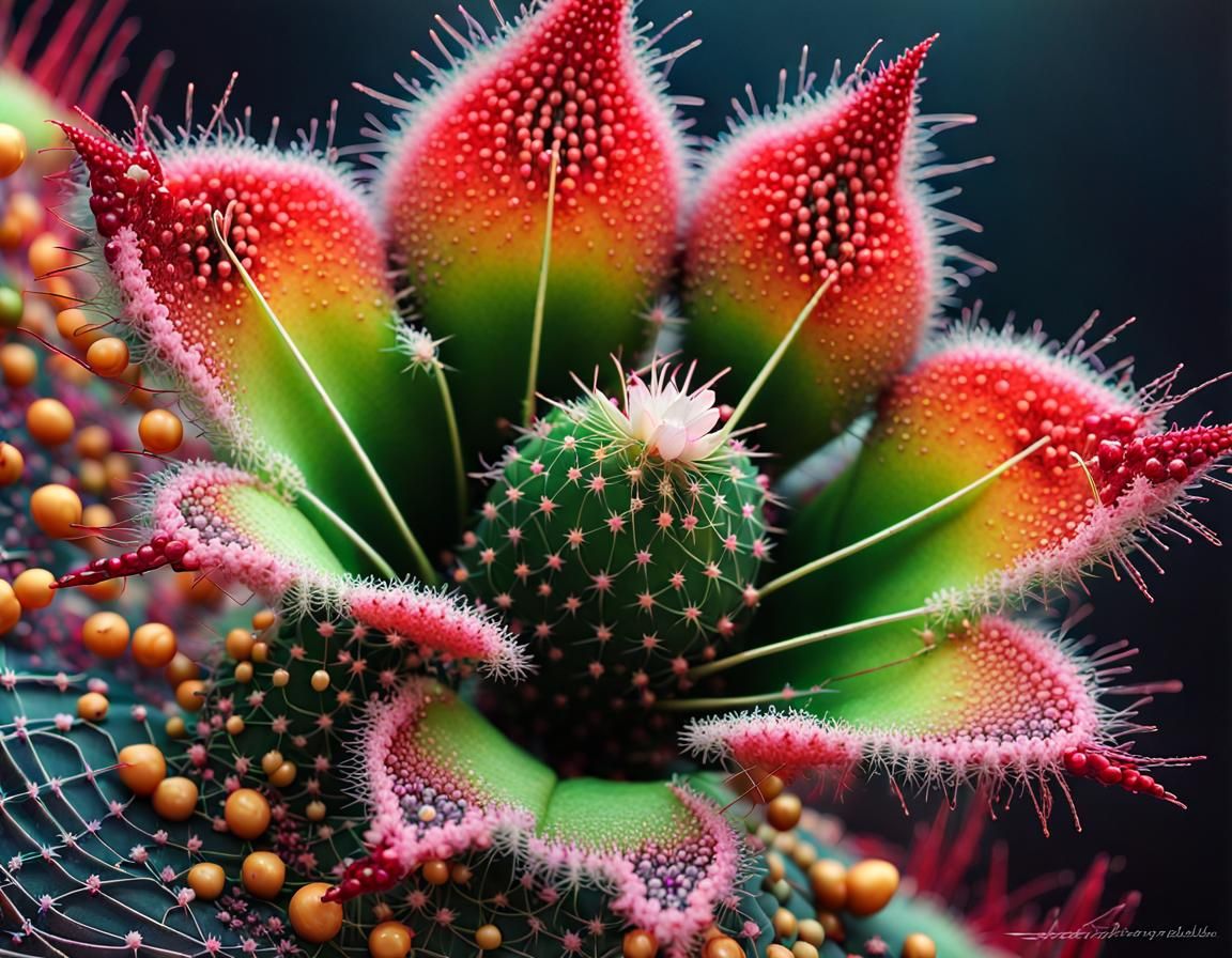 Intricate Beaded Cactus Flower in Hyperrealistic Style