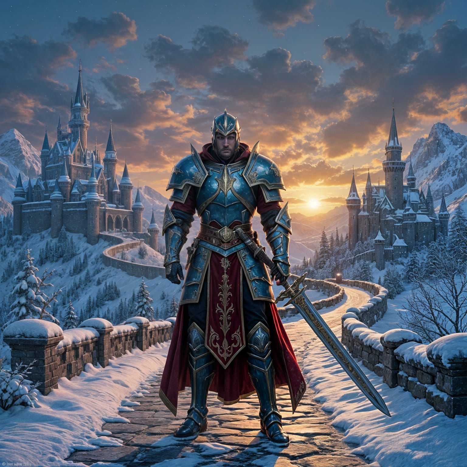 Paladin with Claymore in Fantasy Landscape
