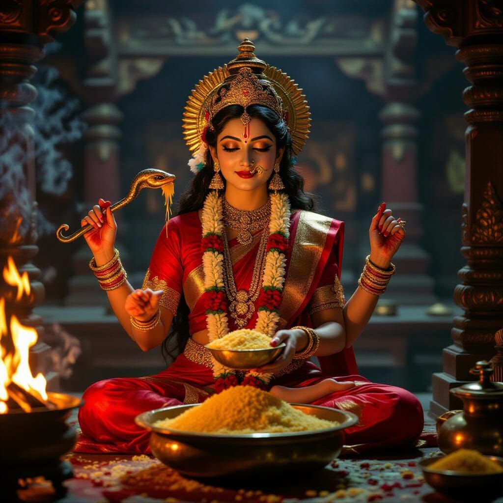 Annapurna: Goddess of Nourishment Preparing a Cosmic Feast