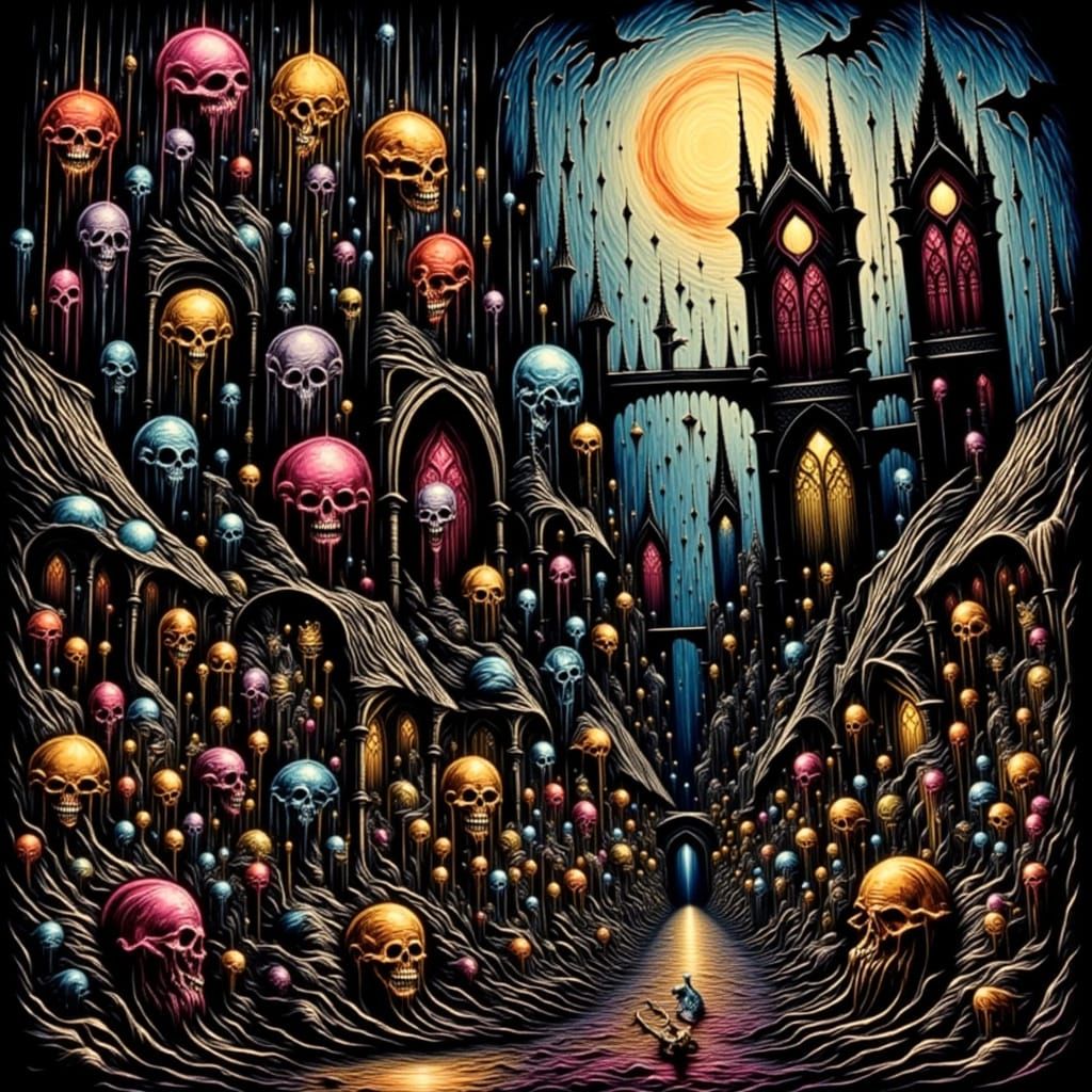 Dark, Surreal Gothic Nightmare Unfolds in a Chaotic Art Brut...