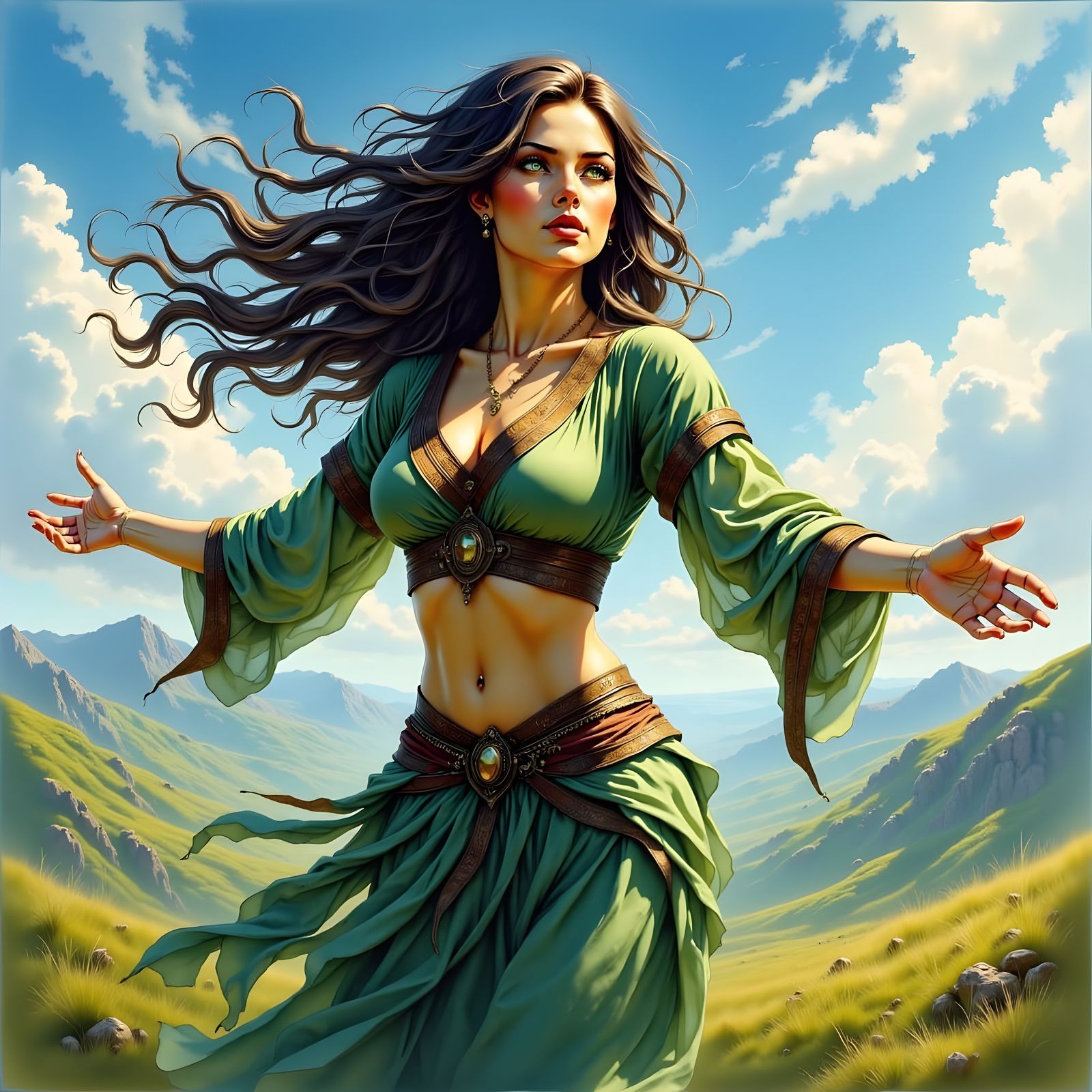 Joyous Norse Goddess in a Vibrant Landscape