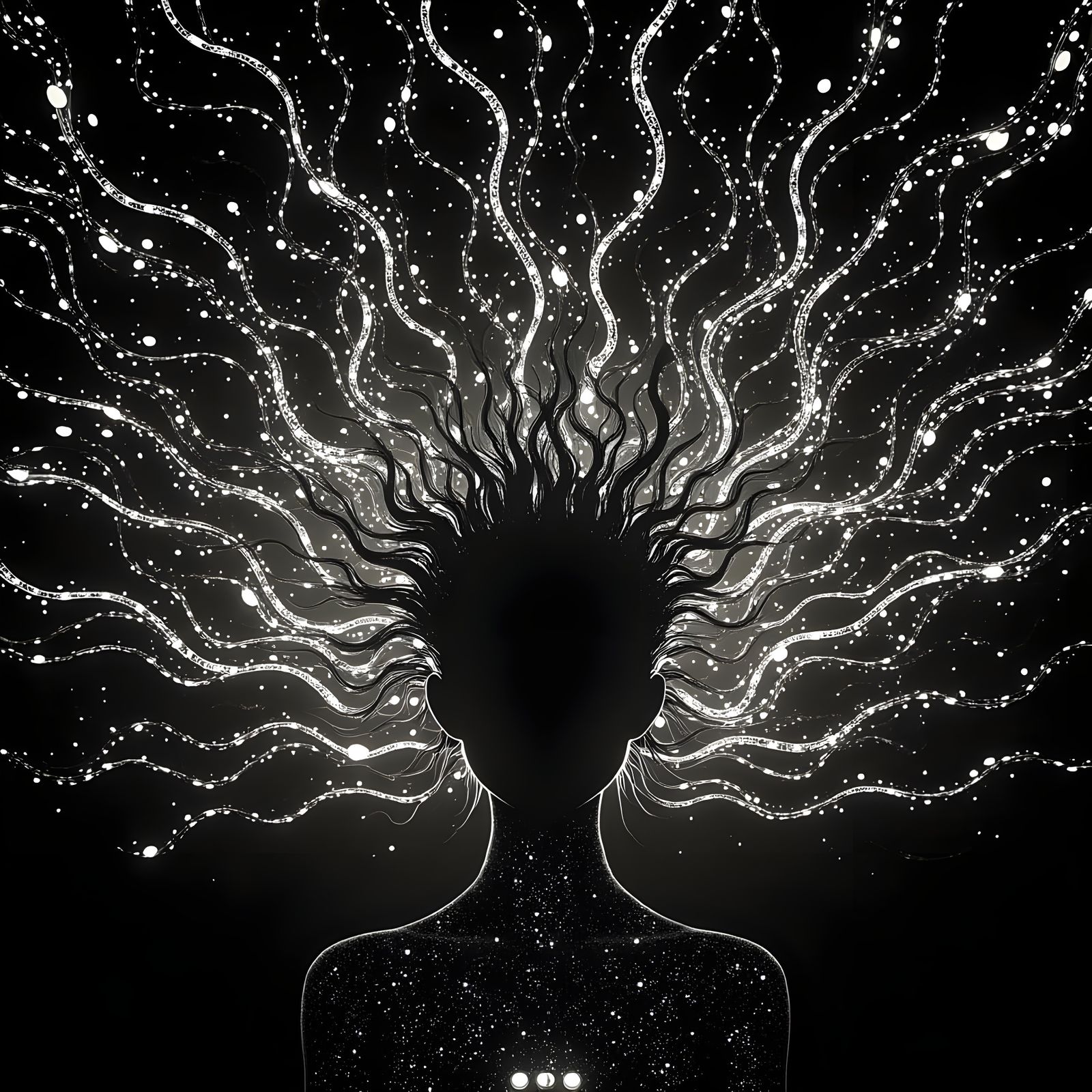 Monochrome Cybernetic Tunnel in VHS Glitch Art Style