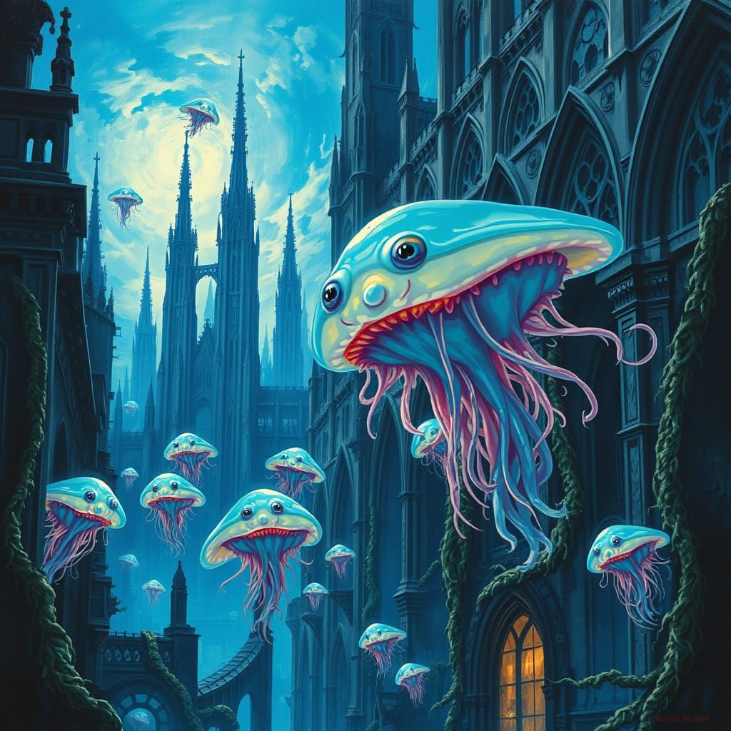 Gelatinous Metropolis in Surreal Blue Light