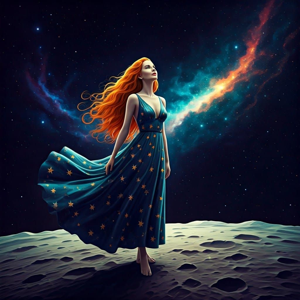 Woman on the Moon in Astral Art Style