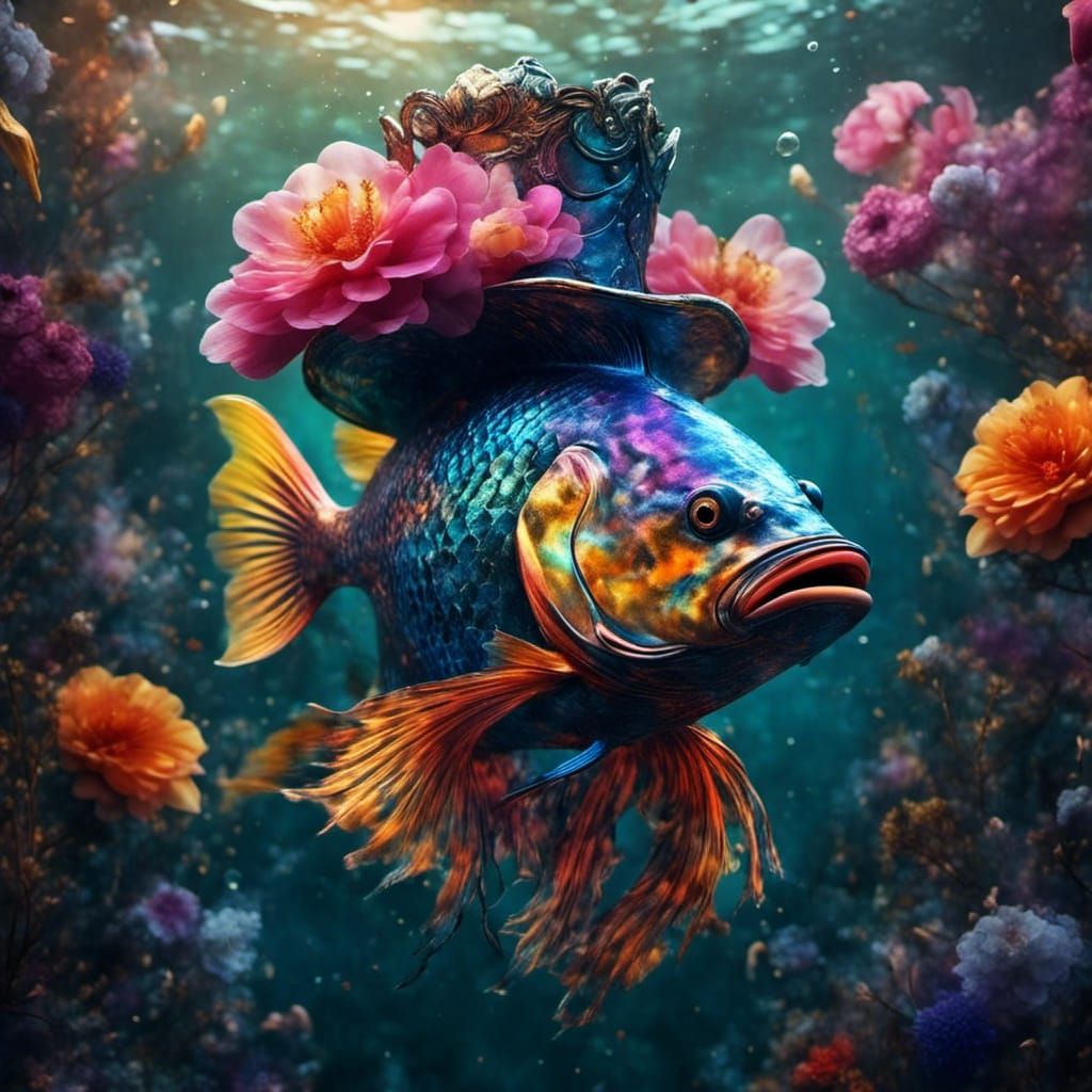 Colorful Fish in Romantic Hat, Detailed Matte Painting