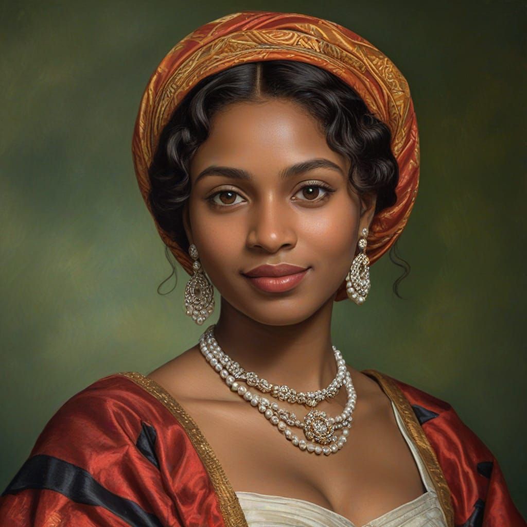 Guyanese Woman in Traditional Garb, Rubens Oil Painting Styl...