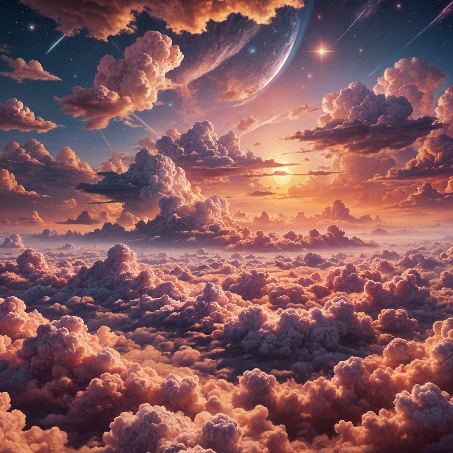 Cosmic Sunrise Above the Clouds in Fantasy Art