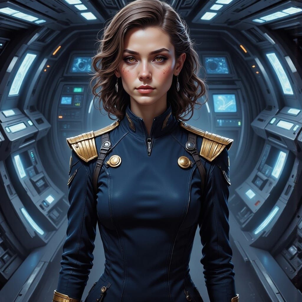 Spacefleet Admiral on Cruiser Bridge in Sci-Fi Style