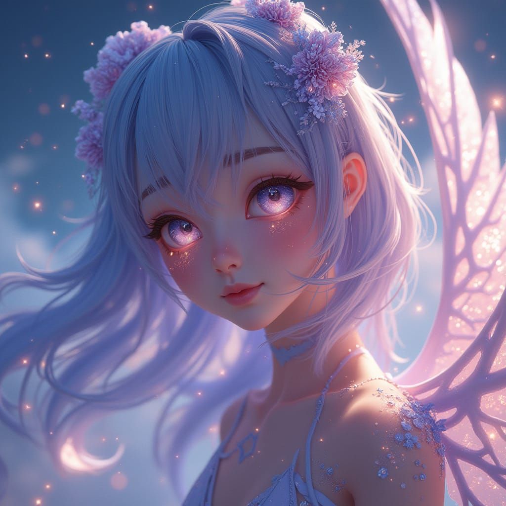 Ethereal Goddess with Celestial Eyes and Wings