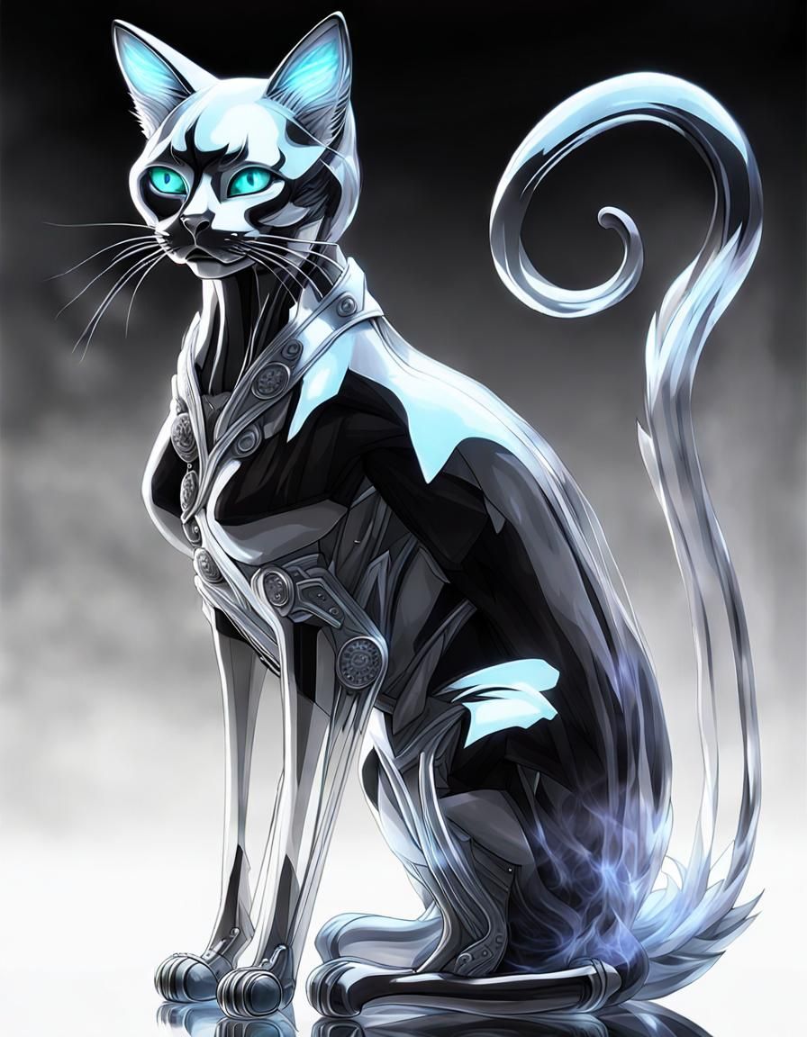 Crystalline Neko Emerges in Smoky H.R. Giger Style