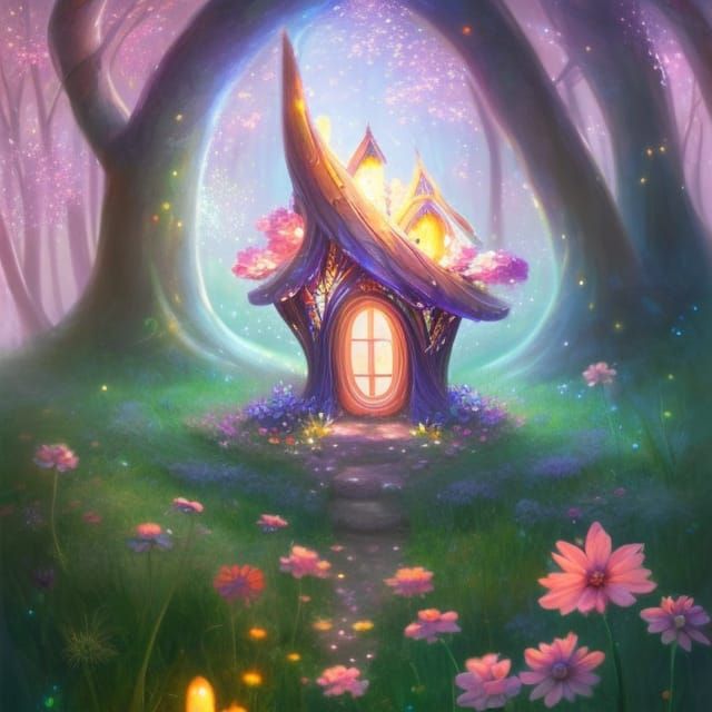 Enchanted Glowing Fairy House in Hyperrealism