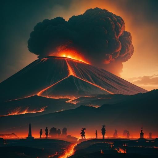 Vesuvius Eruption Engulfs Pompeii in Fiery Landscape