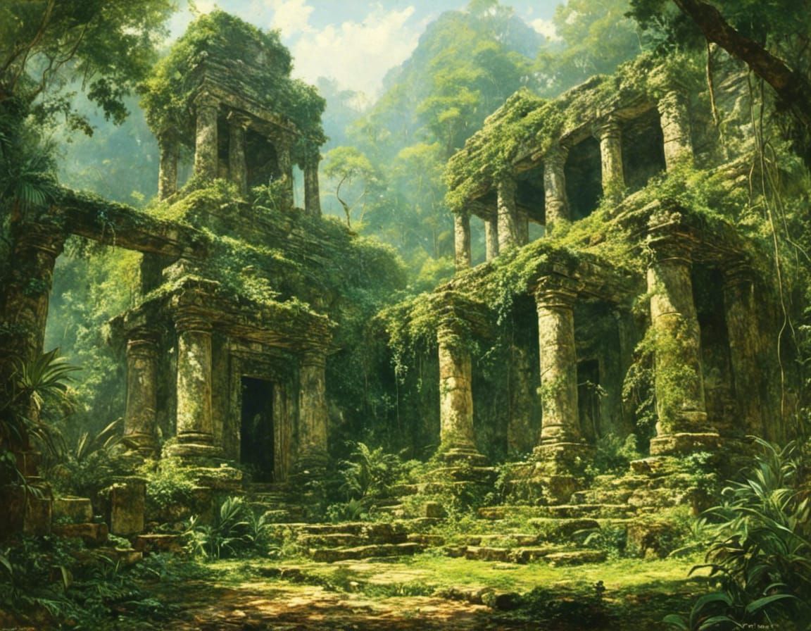 Jungle Temple Ruins with Creeping Vines