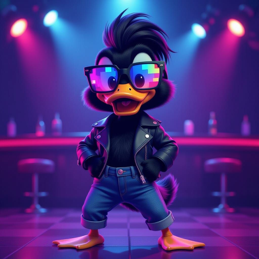 Dancing Duckling in Nightclub, Pixar-Style 3D Art
