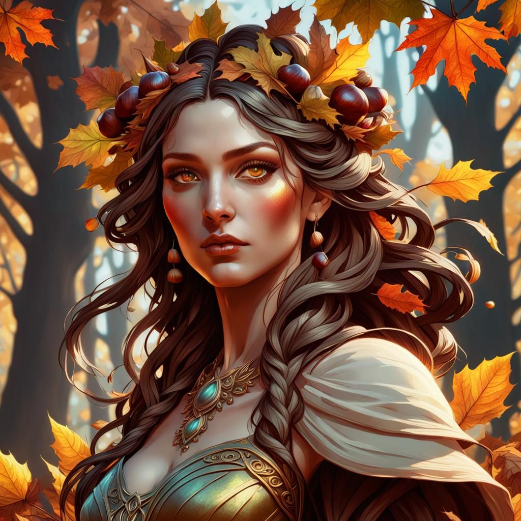 Autumn Goddess Portrait in Hyperdetailed Style