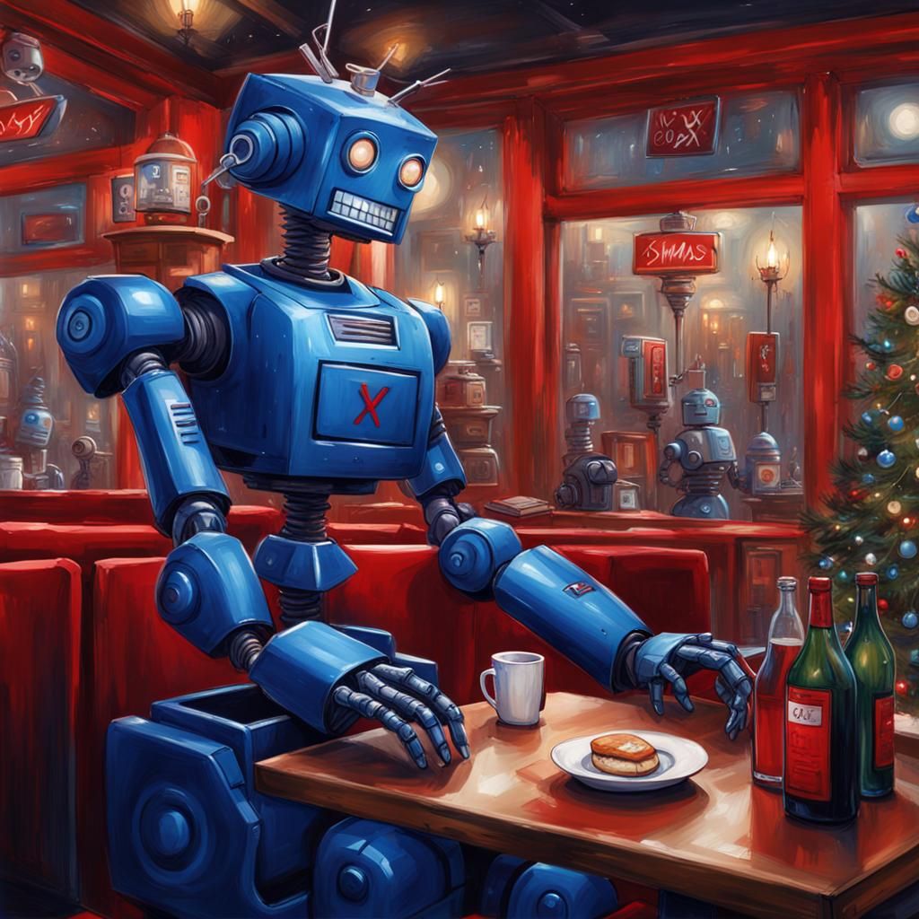 Festive Robot in Matte Painting Style