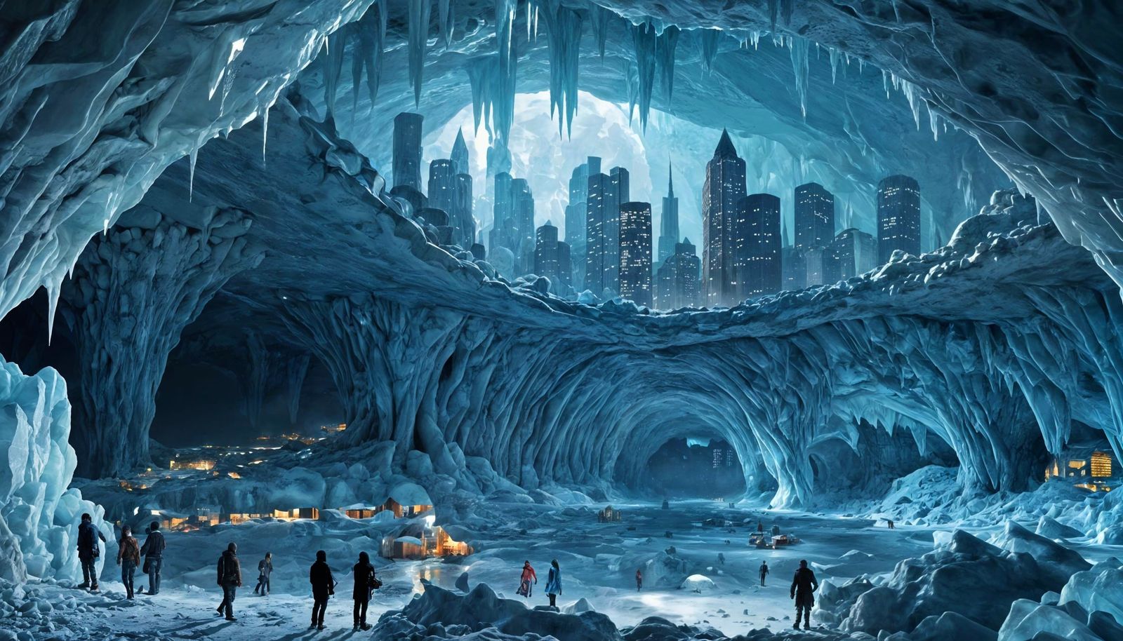 Futuristic Ice Cityscape in a Glacial Moon's Underworld