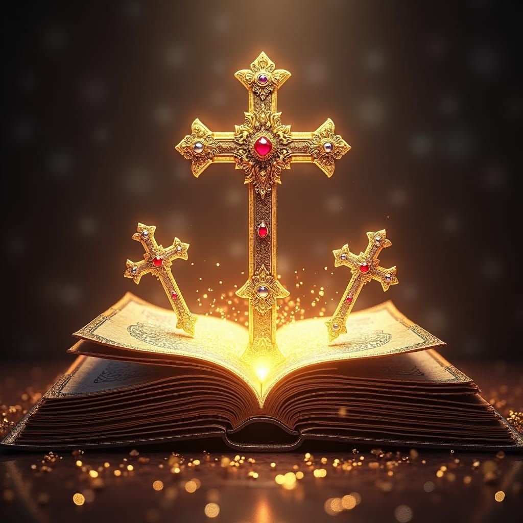 Ornate Cross Emerges From Jeweled Book