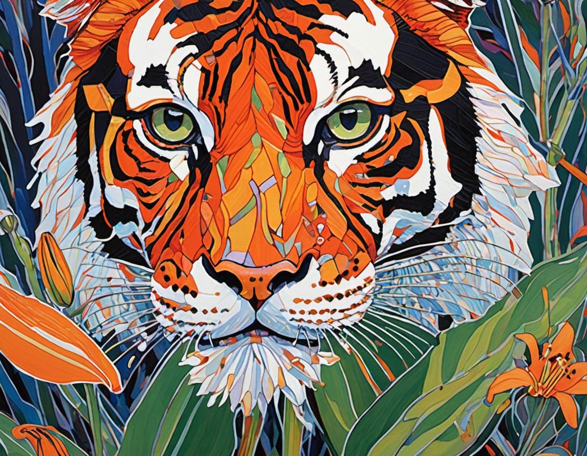 Extreme Macro Tiger Lily in Painterly Style