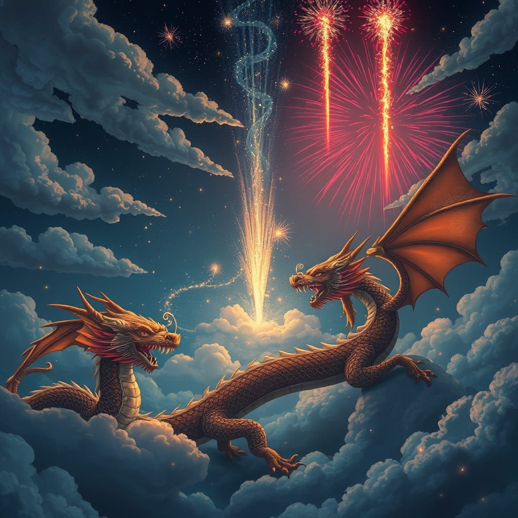 Spectacular Dragons Ascend in Night Sky Fireworks