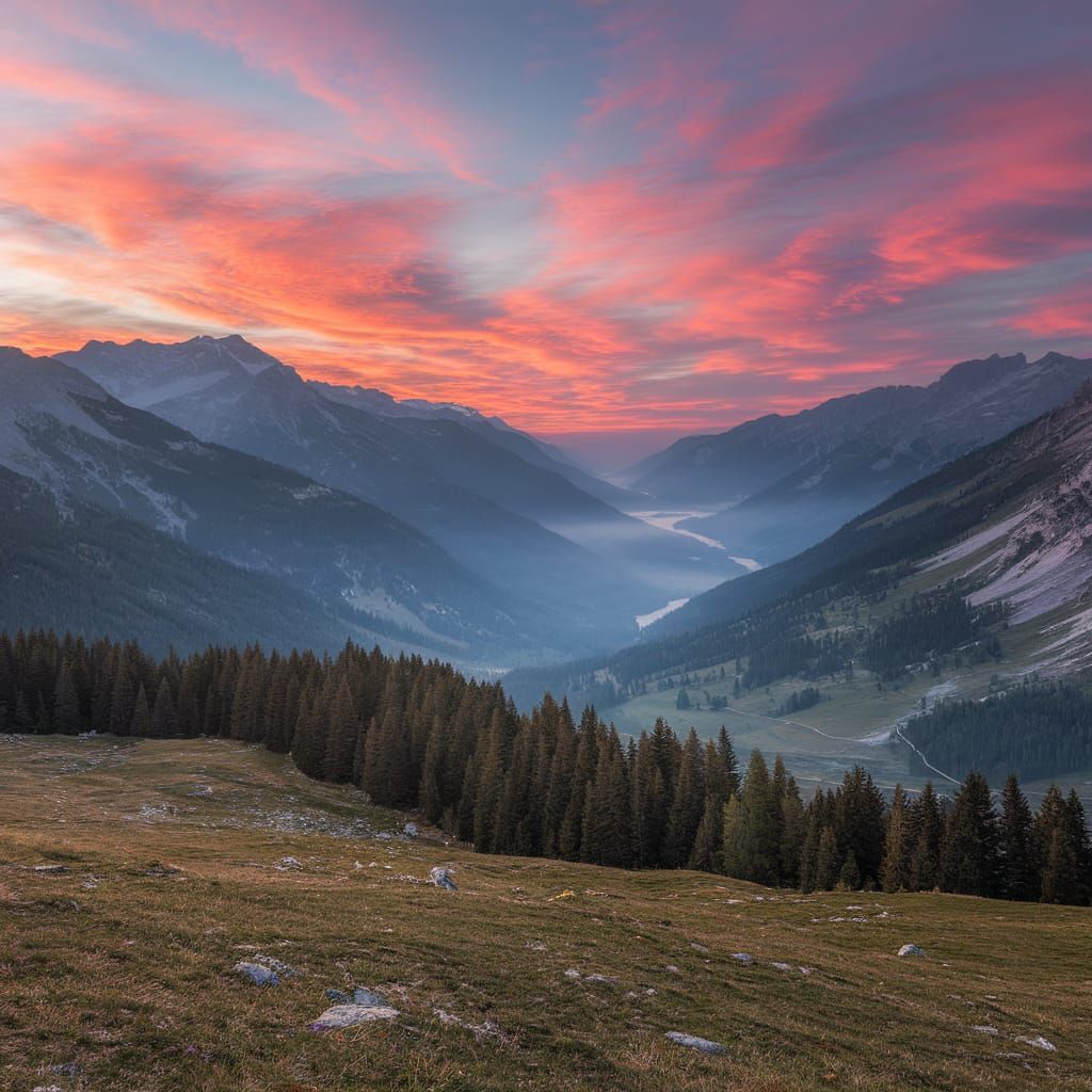 Surreal Sunset Mountain Panorama in Vibrant Color
