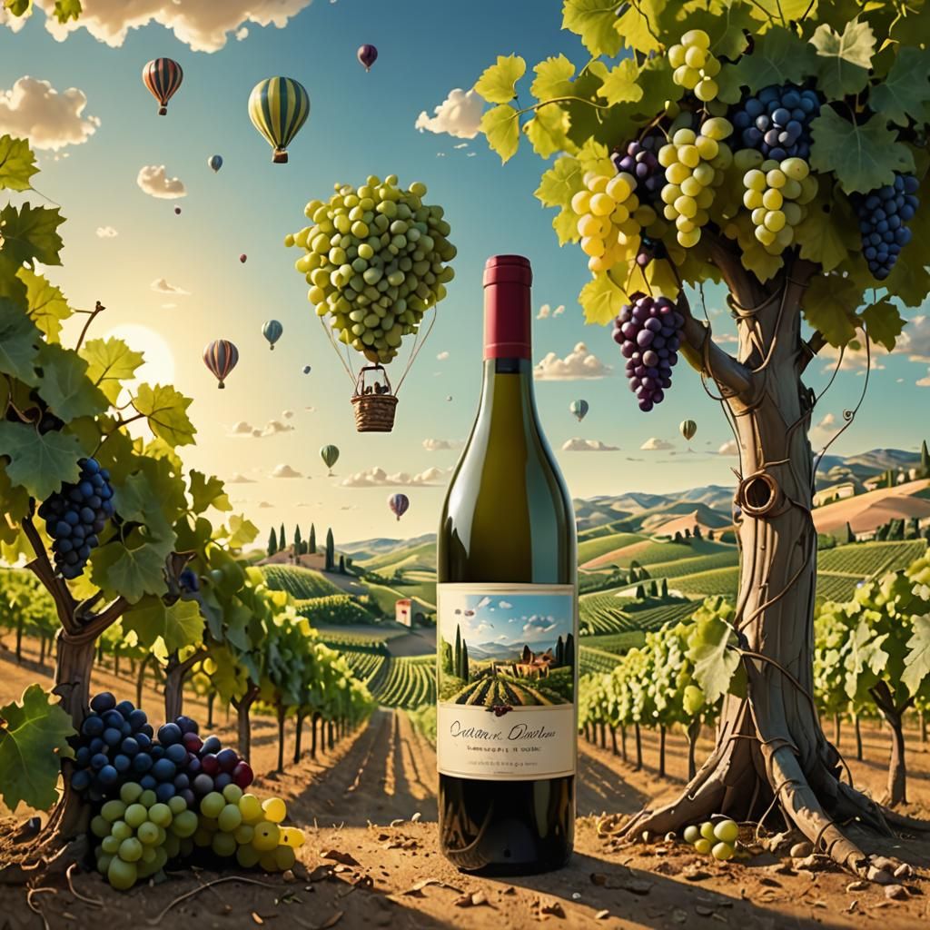 Surreal Wine Bottle Grapevine Hot Air Balloons