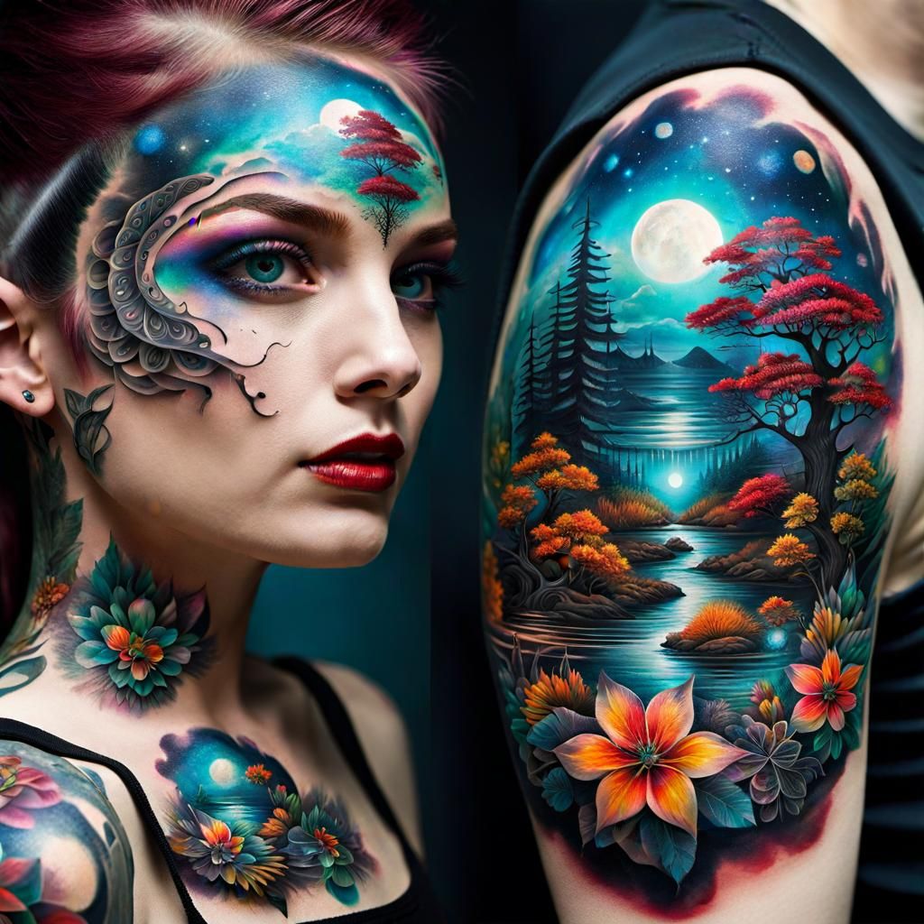 Tattooed Woman in Paintpunk Fantasy-Realism