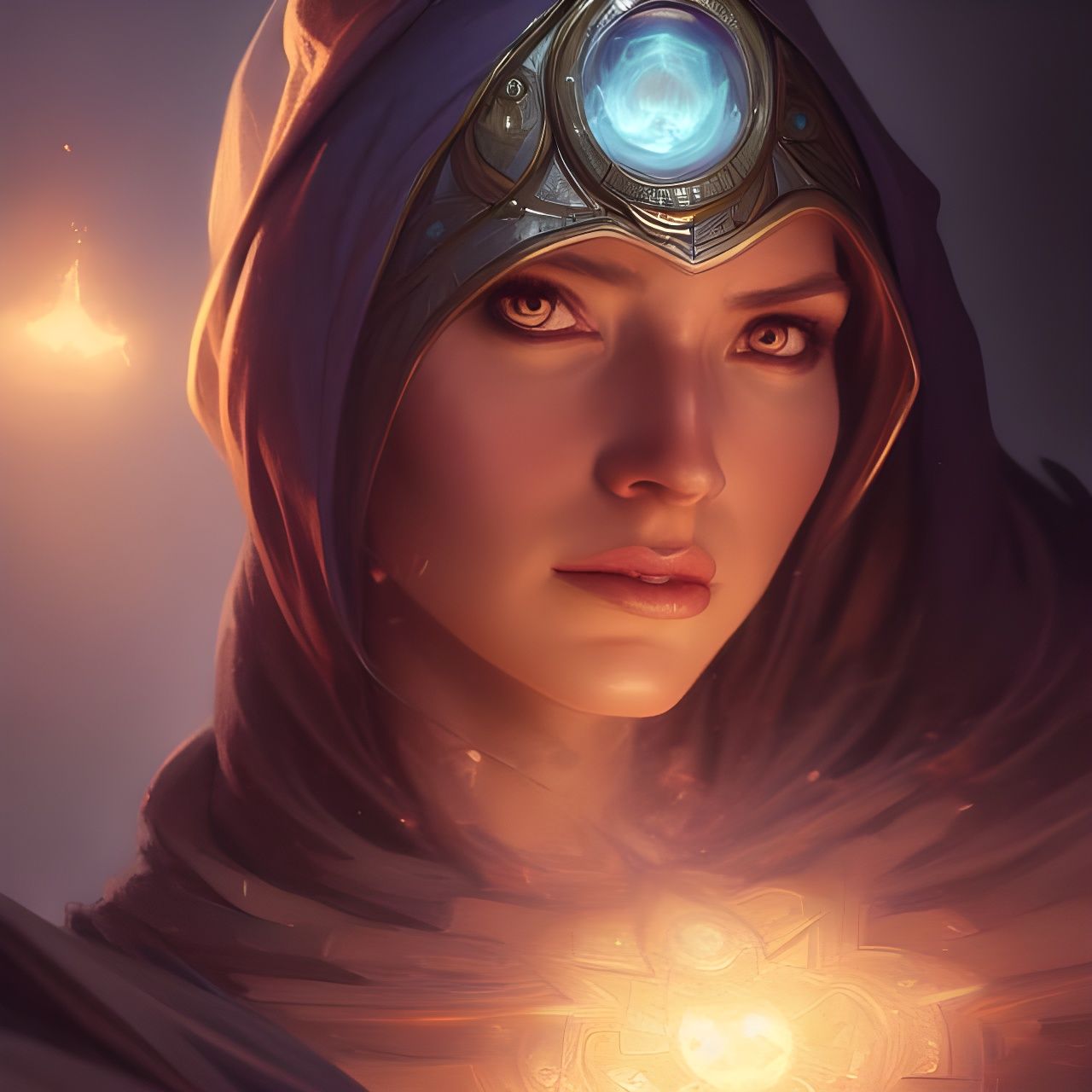 Photorealistic Female Mage Portrait in Digital Art Style