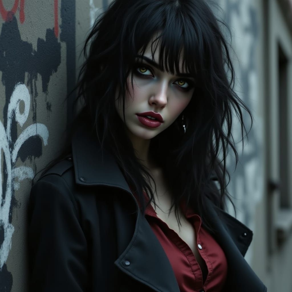 Cyberpunk Anti-Hero Leans Against Graffiti Wall